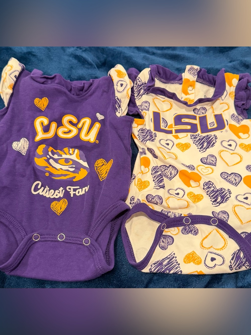 LSU Purple & White Heart Baby One-Piece Bodysuit Set of 2